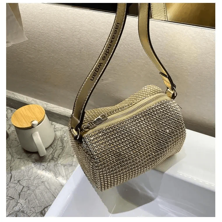 Sparkling Rhinestone Bag For Females Mini Portable Hand Bag Diamond Messenger Bag Fashionable Zipper Feminina Evening bag Stevvex