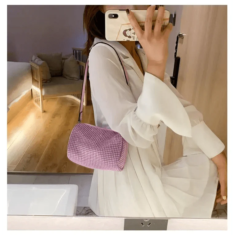 Sparkling Rhinestone Bag For Females Mini Portable Hand Bag Diamond Messenger Bag Fashionable Zipper Feminina Evening bag Stevvex