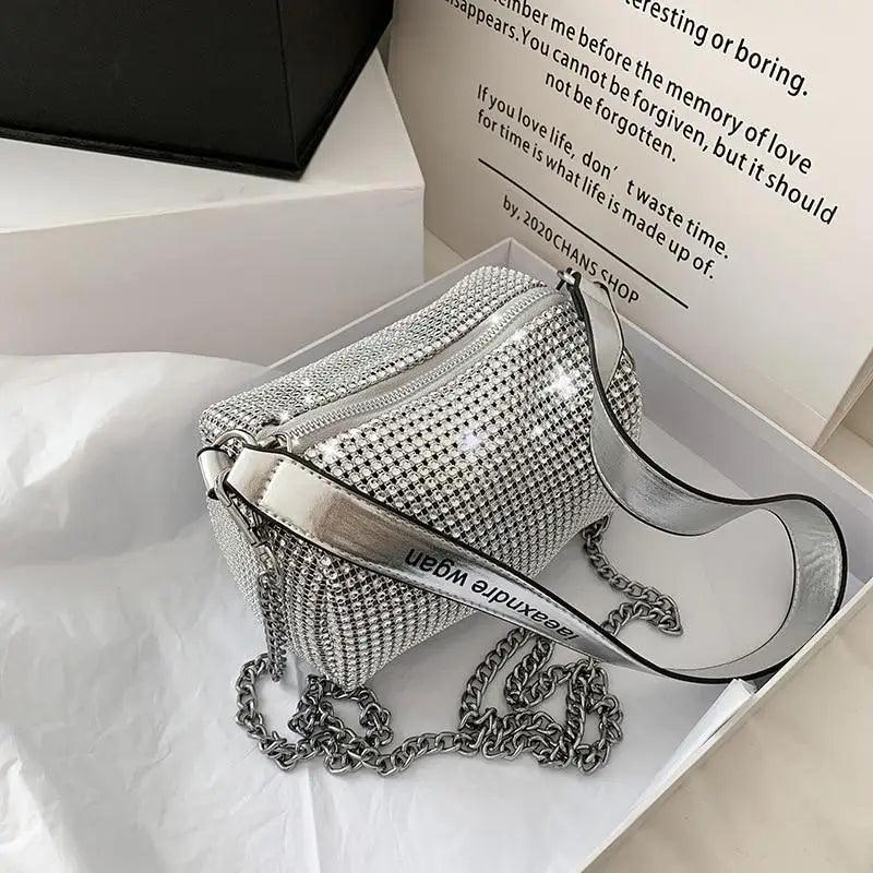 Sparkling Rhinestone Bag For Females Mini Portable Hand Bag Diamond Messenger Bag Fashionable Zipper Feminina Evening bag Stevvex