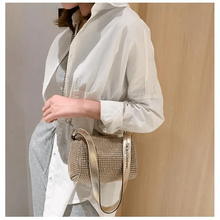Sparkling Rhinestone Bag For Females Mini Portable Hand Bag Diamond Messenger Bag Fashionable Zipper Feminina Evening bag Stevvex