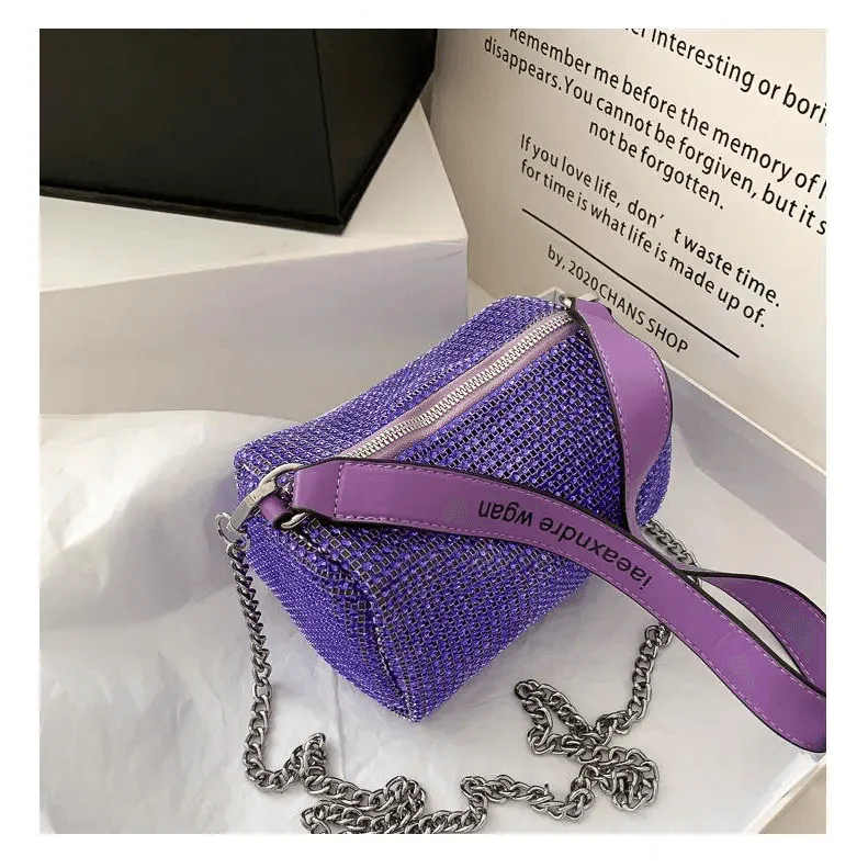 Sparkling Rhinestone Bag For Females Mini Portable Hand Bag Diamond Messenger Bag Fashionable Zipper Feminina Evening bag Stevvex