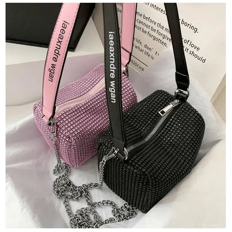 Sparkling Rhinestone Bag For Females Mini Portable Hand Bag Diamond Messenger Bag Fashionable Zipper Feminina Evening bag Stevvex