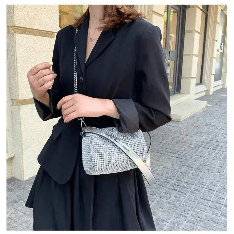 Sparkling Rhinestone Bag For Females Mini Portable Hand Bag Diamond Messenger Bag Fashionable Zipper Feminina Evening bag Stevvex