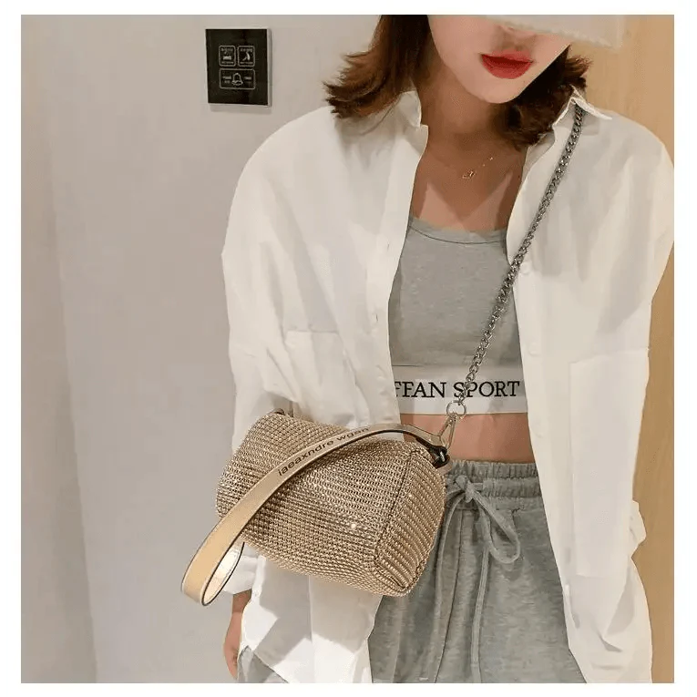 Sparkling Rhinestone Bag For Females Mini Portable Hand Bag Diamond Messenger Bag Fashionable Zipper Feminina Evening bag Stevvex