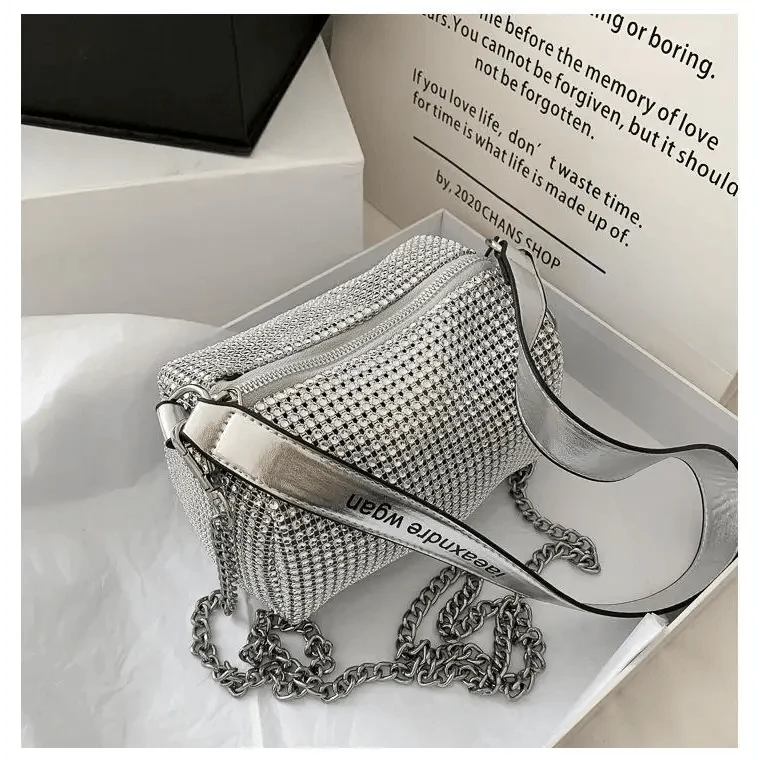 Sparkling Rhinestone Bag For Females Mini Portable Hand Bag Diamond Messenger Bag Fashionable Zipper Feminina Evening bag Stevvex