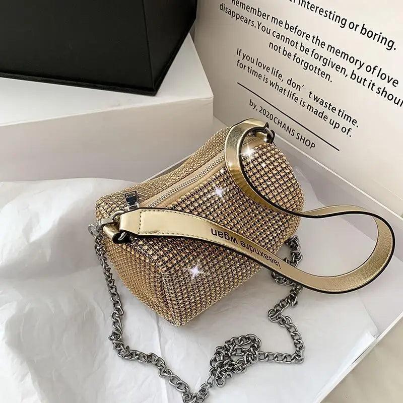 Sparkling Rhinestone Bag For Females Mini Portable Hand Bag Diamond Messenger Bag Fashionable Zipper Feminina Evening bag Stevvex