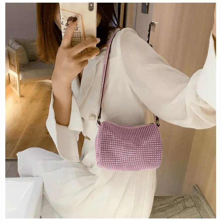 Sparkling Rhinestone Bag For Females Mini Portable Hand Bag Diamond Messenger Bag Fashionable Zipper Feminina Evening bag Stevvex