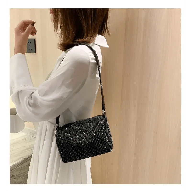 Sparkling Rhinestone Bag For Females Mini Portable Hand Bag Diamond Messenger Bag Fashionable Zipper Feminina Evening bag Stevvex