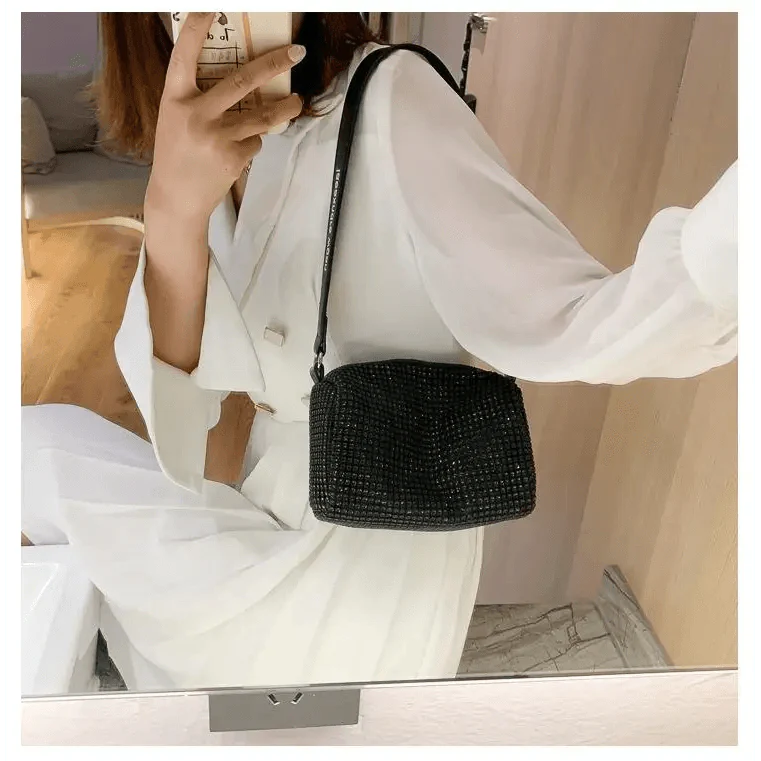 Sparkling Rhinestone Bag For Females Mini Portable Hand Bag Diamond Messenger Bag Fashionable Zipper Feminina Evening bag Stevvex