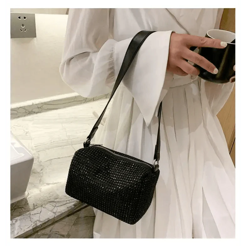 Sparkling Rhinestone Bag For Females Mini Portable Hand Bag Diamond Messenger Bag Fashionable Zipper Feminina Evening bag Stevvex