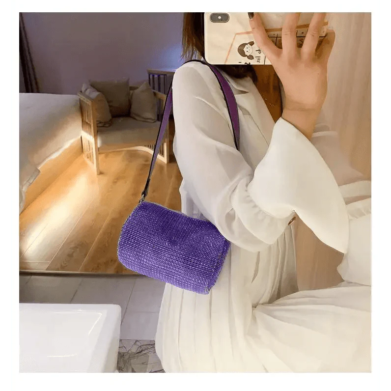 Sparkling Rhinestone Bag For Females Mini Portable Hand Bag Diamond Messenger Bag Fashionable Zipper Feminina Evening bag Stevvex