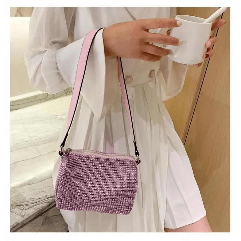 Sparkling Rhinestone Bag For Females Mini Portable Hand Bag Diamond Messenger Bag Fashionable Zipper Feminina Evening bag Stevvex
