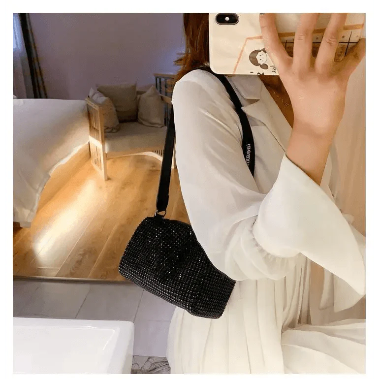 Sparkling Rhinestone Bag For Females Mini Portable Hand Bag Diamond Messenger Bag Fashionable Zipper Feminina Evening bag Stevvex