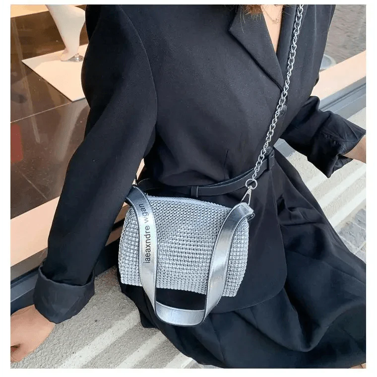 Sparkling Rhinestone Bag For Females Mini Portable Hand Bag Diamond Messenger Bag Fashionable Zipper Feminina Evening bag Stevvex