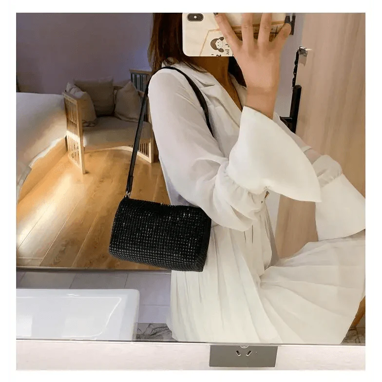 Sparkling Rhinestone Bag For Females Mini Portable Hand Bag Diamond Messenger Bag Fashionable Zipper Feminina Evening bag Stevvex