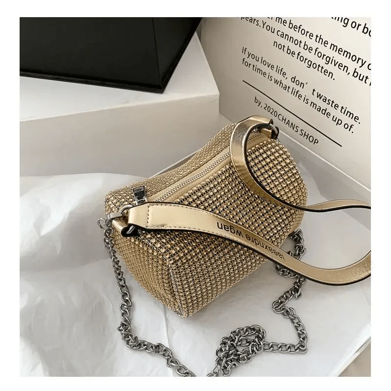 Sparkling Rhinestone Bag For Females Mini Portable Hand Bag Diamond Messenger Bag Fashionable Zipper Feminina Evening bag Stevvex