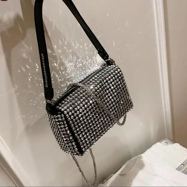 Sparkling Rhinestone Bag For Females Mini Portable Hand Bag Diamond Messenger Bag Fashionable Zipper Feminina Evening bag Stevvex
