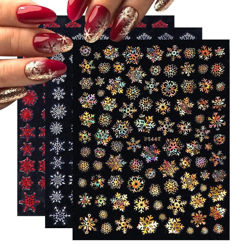 Sparkly Gold Bronzing Christmas 3D Snowflake Nail Stickers Colorful Sliver Glitter Xmas Elk Deer Socks Transfer Foil For Nails Snowflake Nail Art Stickers Decals Christmas Nail 3D Self Adhesive Nail Stickers for Acrylic Nails Snowflake Winter Slider Stevvex
