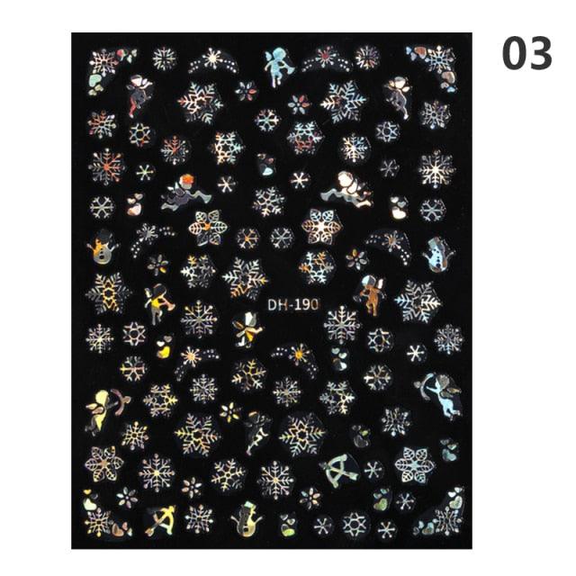 Sparkly Gold Bronzing Christmas 3D Snowflake Nail Stickers Colorful Sliver Glitter Xmas Elk Deer Socks Transfer Foil For Nails Snowflake Nail Art Stickers Decals Christmas Nail 3D Self Adhesive Nail Stickers for Acrylic Nails Snowflake Winter Slider Stevvex