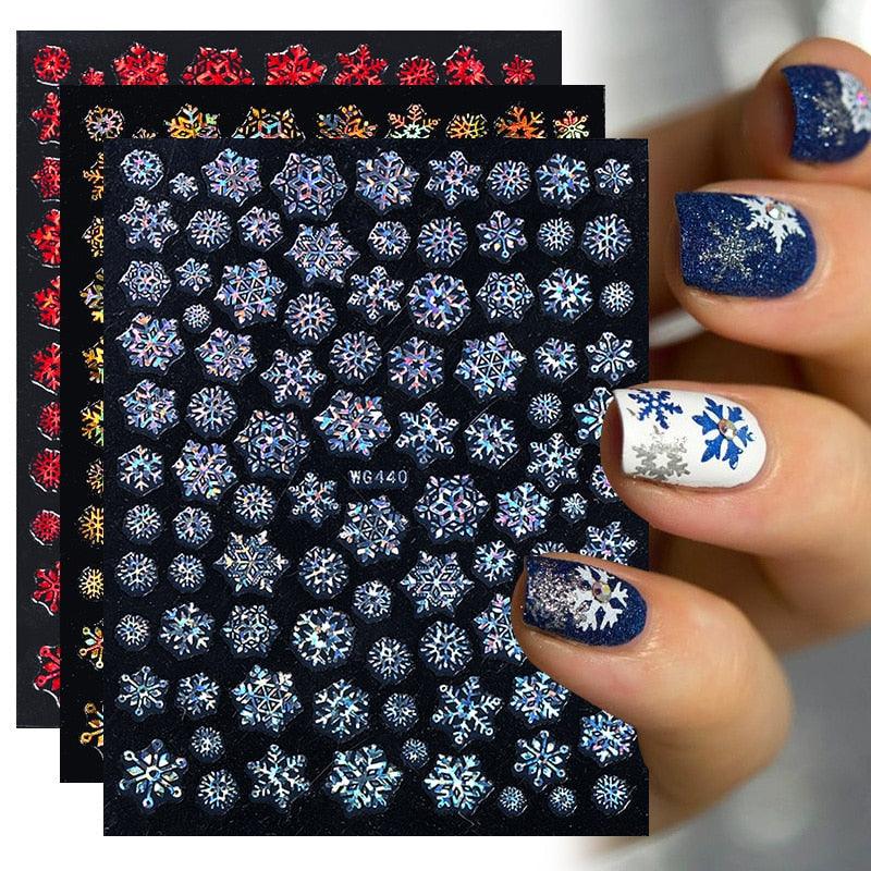 Sparkly Gold Bronzing Christmas 3D Snowflake Nail Stickers Colorful Sliver Glitter Xmas Elk Deer Socks Transfer Foil For Nails Snowflake Nail Art Stickers Decals Christmas Nail 3D Self Adhesive Nail Stickers for Acrylic Nails Snowflake Winter Slider Stevvex