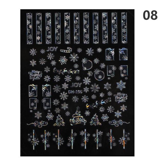 Sparkly Gold Bronzing Christmas 3D Snowflake Nail Stickers Colorful Sliver Glitter Xmas Elk Deer Socks Transfer Foil For Nails Snowflake Nail Art Stickers Decals Christmas Nail 3D Self Adhesive Nail Stickers for Acrylic Nails Snowflake Winter Slider Stevvex