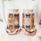 Halloween 20oz Glass Tumbler Bamboo Lid Stainless Straws Straw Cleaner BandsCo Straps