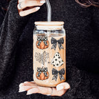 Halloween 20oz Glass Tumbler Bamboo Lid Stainless Straws Straw Cleaner BandsCo Straps
