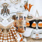 Halloween 20oz Glass Tumbler Bamboo Lid Stainless Straws Straw Cleaner BandsCo Straps