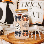 Halloween 20oz Glass Tumbler Bamboo Lid Stainless Straws Straw Cleaner BandsCo Straps