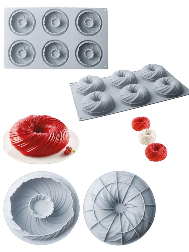 Spiral Donut Dessert Silicone Cake Mold Homemade Party Chocolate Pastry Mould Decorating Tray Baking Tools Round Swirl Cake Mold For Baking Amazing Dessert Art Silicone 3D Mould Stevvex