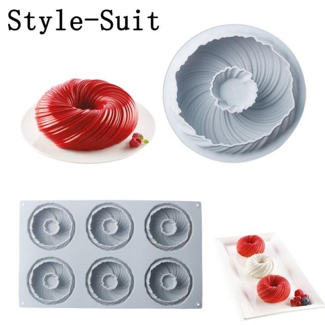 Spiral Donut Dessert Silicone Cake Mold Homemade Party Chocolate Pastry Mould Decorating Tray Baking Tools Round Swirl Cake Mold For Baking Amazing Dessert Art Silicone 3D Mould Stevvex