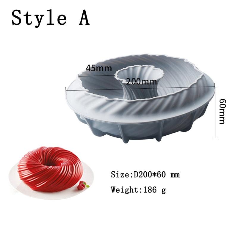 Spiral Donut Dessert Silicone Cake Mold Homemade Party Chocolate Pastry Mould Decorating Tray Baking Tools Round Swirl Cake Mold For Baking Amazing Dessert Art Silicone 3D Mould Stevvex