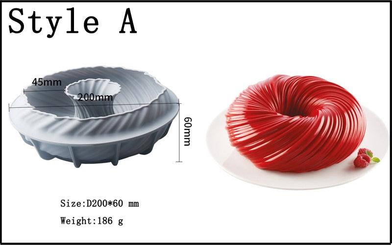 Spiral Donut Dessert Silicone Cake Mold Homemade Party Chocolate Pastry Mould Decorating Tray Baking Tools Round Swirl Cake Mold For Baking Amazing Dessert Art Silicone 3D Mould Stevvex