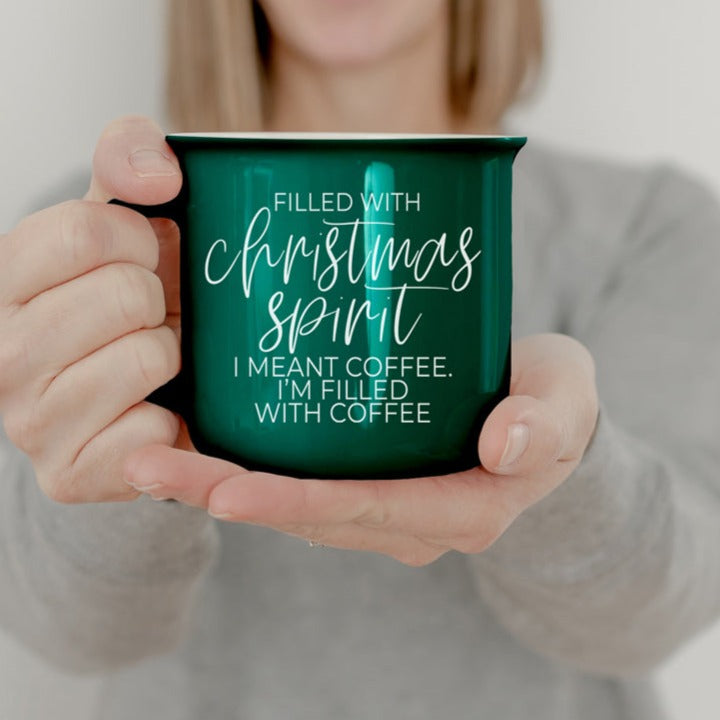 Christmas Coffee Mug 14.5oz Ceramic Campfire Style Red Or Green Double-Sided BandsCo Straps