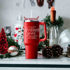 Christmas Coffee Tumbler 40oz Insulated Travel Mug With Handle Lid Straw Red BandsCo Straps