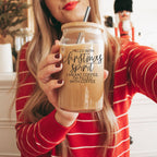 Christmas Coffee 17oz Glass Tumbler With Bamboo Lid, Stainless Straws & Cleaner