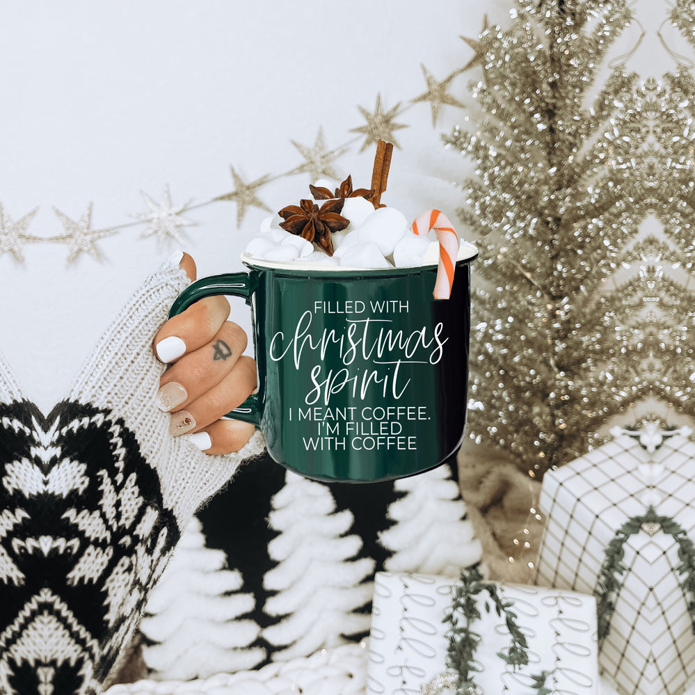 Christmas Coffee Mug 14.5oz Ceramic Campfire Style Red Or Green Double-Sided BandsCo Straps