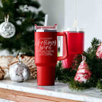 Christmas Coffee Tumbler 40oz Insulated Travel Mug With Handle Lid Straw Red BandsCo Straps