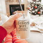 Christmas Coffee 17oz Glass Tumbler With Bamboo Lid, Stainless Straws & Cleaner
