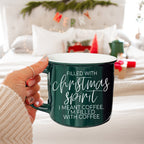 Christmas Coffee Mug 14.5oz Ceramic Campfire Style Red Or Green Double-Sided BandsCo Straps