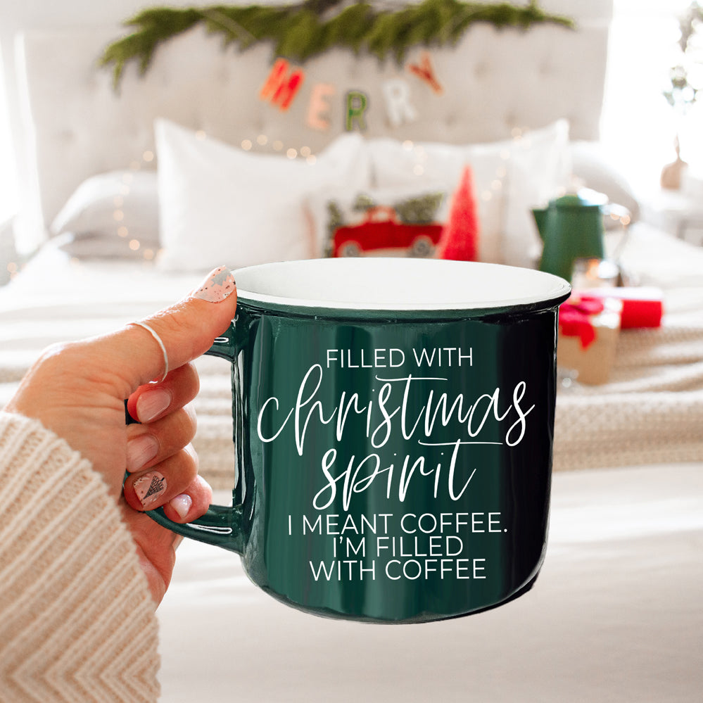 Christmas Coffee Mug 14.5oz Ceramic Campfire Style Red Or Green Double-Sided BandsCo Straps