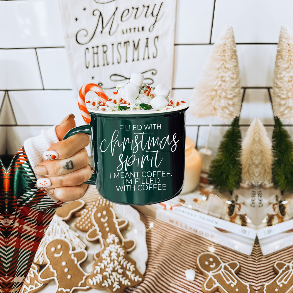 Christmas Coffee Mug 14.5oz Ceramic Campfire Style Red Or Green Double-Sided BandsCo Straps