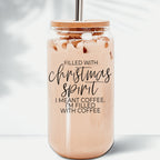 Christmas Coffee 17oz Glass Tumbler With Bamboo Lid, Stainless Straws & Cleaner