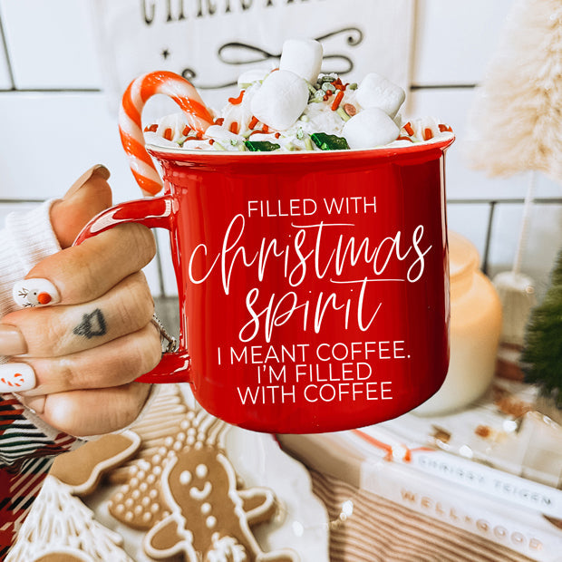 Christmas Coffee Mug 14.5oz Ceramic Campfire Style Red Or Green Double-Sided BandsCo Straps