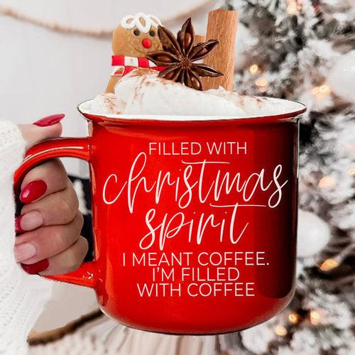 Christmas Coffee Mug 14.5oz Ceramic Campfire Style Red Or Green Double-Sided BandsCo Straps