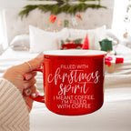 Christmas Coffee Mug 14.5oz Ceramic Campfire Style Red Or Green Double-Sided BandsCo Straps