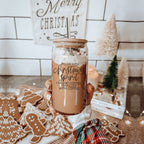 Christmas Coffee 17oz Glass Tumbler With Bamboo Lid, Stainless Straws & Cleaner