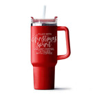 Christmas Coffee Tumbler 40oz Insulated Travel Mug With Handle Lid Straw Red BandsCo Straps