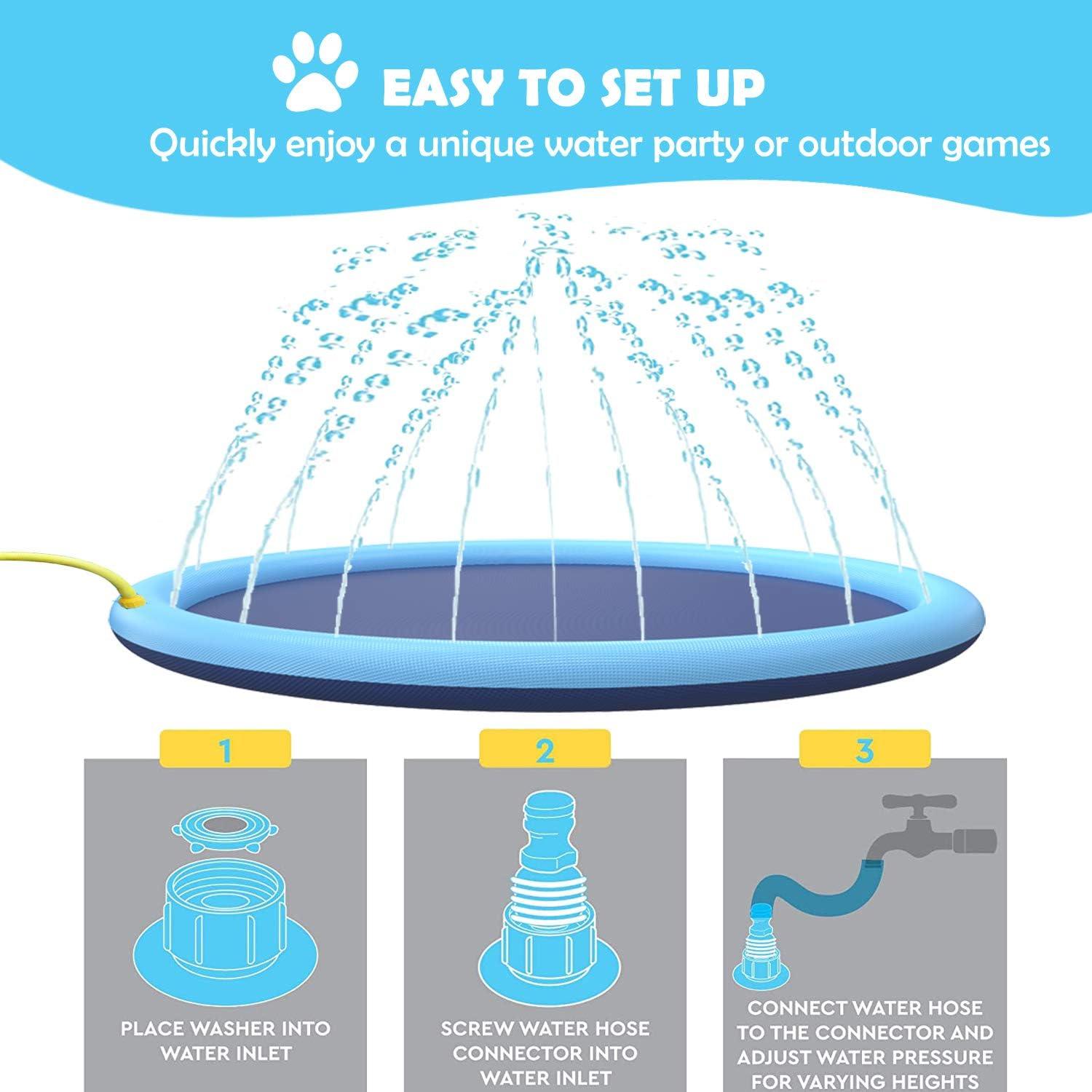 Splash Sprinkler Pad for Dogs Kids Non-Slip Thicken Dog Pool with Sprinkler Pet Summer Outdoor Play Water Mat Toys for Pet Dogs Splash Sprinkler Pad for Dogs Non-Slip Thicken Sprinkler Pool for Summer Outdoor Stevvex