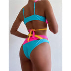 Splicing Bikini Female Swimsuit Two Piece Bikini Swimsuit for Women High Waist Crisscross Halter Wrap Bathing Suits with Bikini Bottom Women Swimwear Two-piece Bikini set Asymmetric Mid Waist Bather Bathing Suit Swim Stevvex